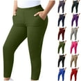 thumbnail image 2 of Bloomae Plus Size Women Yoga Pants Stretch Slim Fit Basic Solid Color Tummy Control Workout Leggings Elastic Waist Casual Summer Ladies Pull On Trousers with Pockets Dark Gray XXL, 2 of 8