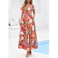 thumbnail image 4 of PRETTYGARDEN Womens Summer Puff Short Sleeve Maxi Dress Square Neck Smocked Tiered Ruffle A Line Long Flowy Beach Dresses, 4 of 8