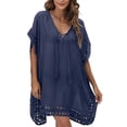 thumbnail image 2 of COMVALUE Women V Neck Swimsuit Cover Ups Crochet Swim Coverup Hollow Out Summer Beach Cover Up Dress (One Size, Navy), 2 of 9
