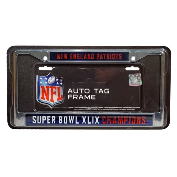New England Football Patriots Super Bowl XLIX Chrome Metal License Plate Frame Holder