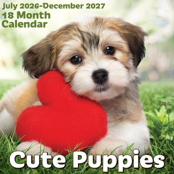 EcoEarth 18-Month Vertical Wall Calendar, Cute Puppies, 11" x 22", 2026 - 2027 Calendar