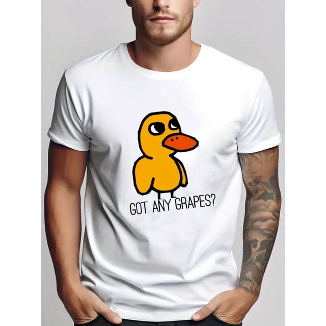 Playful Print, Funny Duck Graphic Men's T-Shirt - Casual White Summer Tee with Crew Neck, Breathable Cotton Fabric, Machine Washable