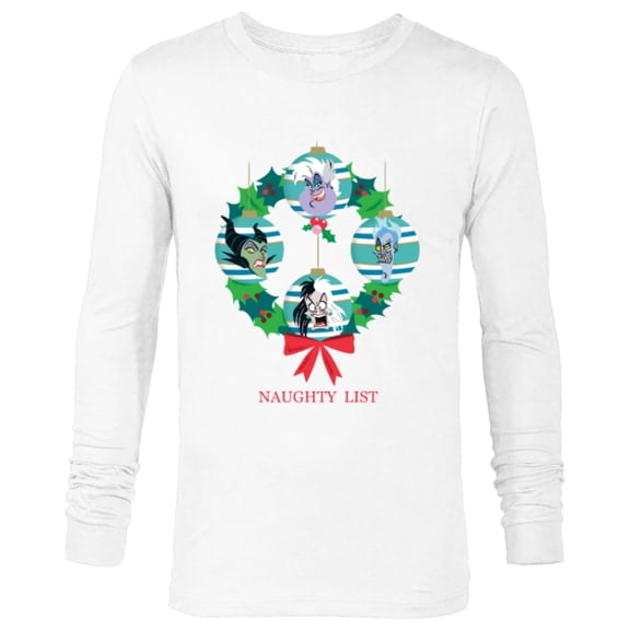 Disney Villains Holiday Christmas Wreath Naughty List - Long Sleeve T-Shirt for Men - Customized-White