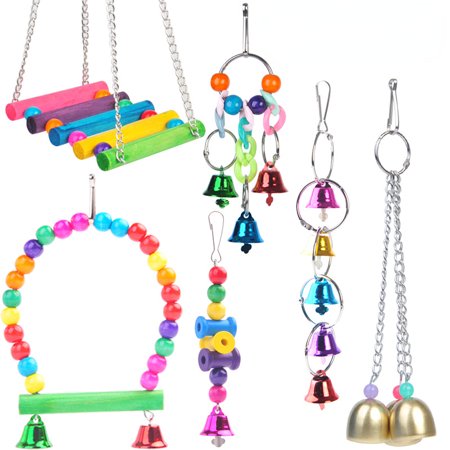 Bird Toys, Colorful Parakeet Swing Chewing Hanging Toys Swing Rings Climbing Ladder Bird Hanging Chewing for Budgerigar, Love Birds, Lories, Quakers, Cockatiels, Conures, Finches, Mynah