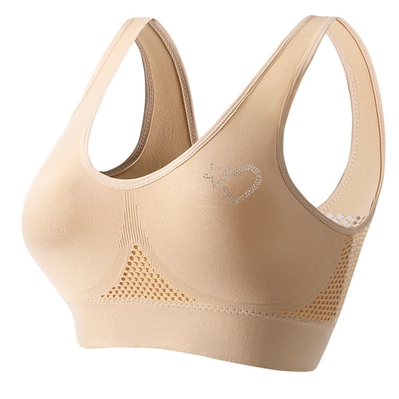 ATOYSOY Sports Bras for Women Padded Wireless Bra Breathable Lift Seamless Yoga Bra (Beige,M)