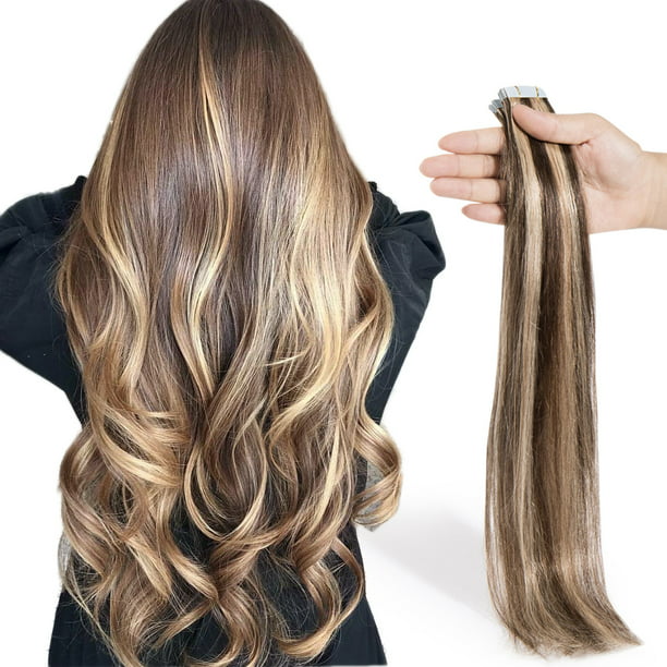 S-noilite Tape in Human Hair Extensions Highlight Balayage Straight Hair -  