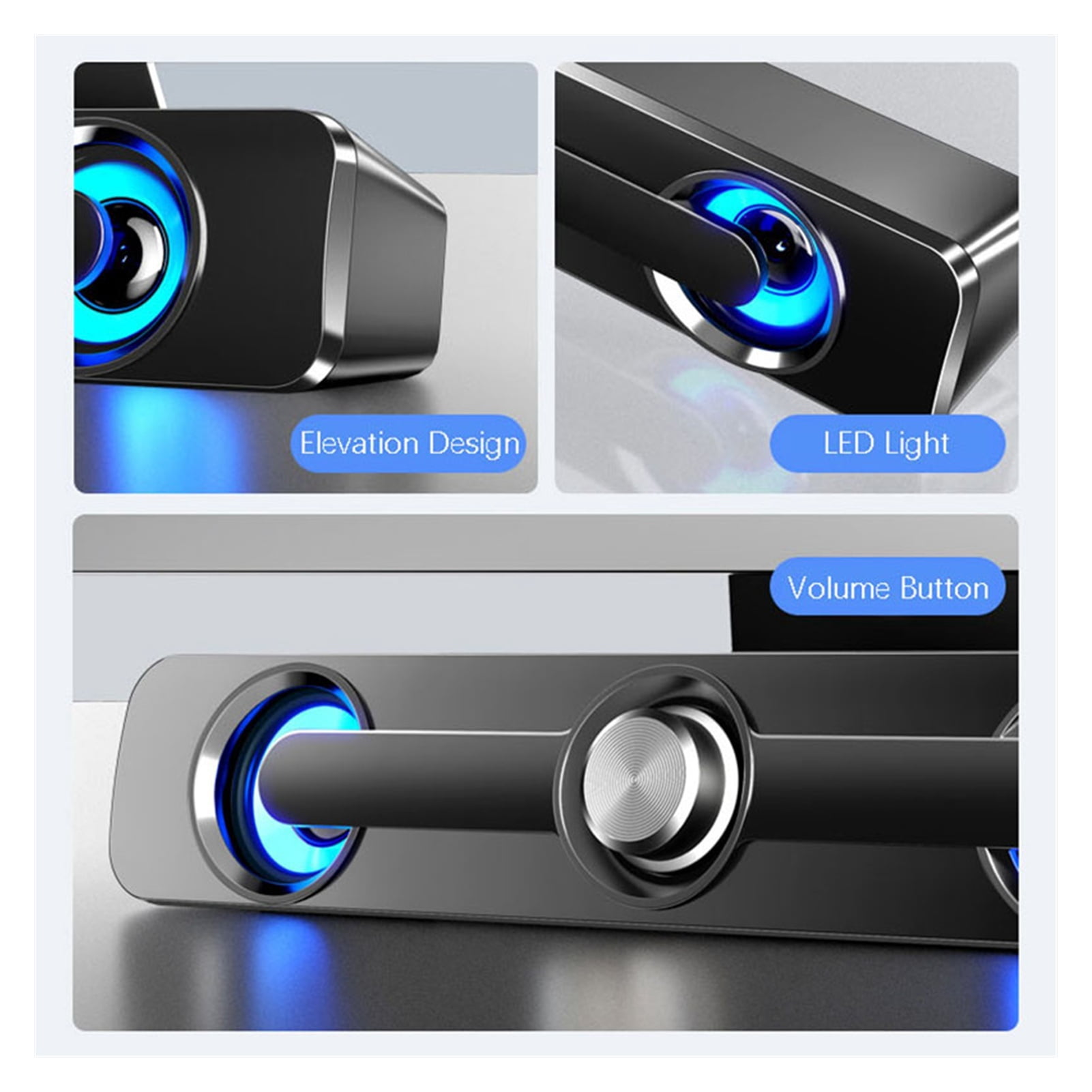 USB Wired Powerful Computer Speaker Bar Stereo Subwoofer Bass Bluetooth speaker Surround Soundbar for PC Laptop phone Tablet MP4 ,Impactful Volume Boost