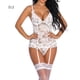 thumbnail image 1 of Body de malla de encaje para mujer Ropa de dormir encantadora Ropa interior de tanga con espalda en T, Blanco, L Inevent XX000059-11, 1 of 7