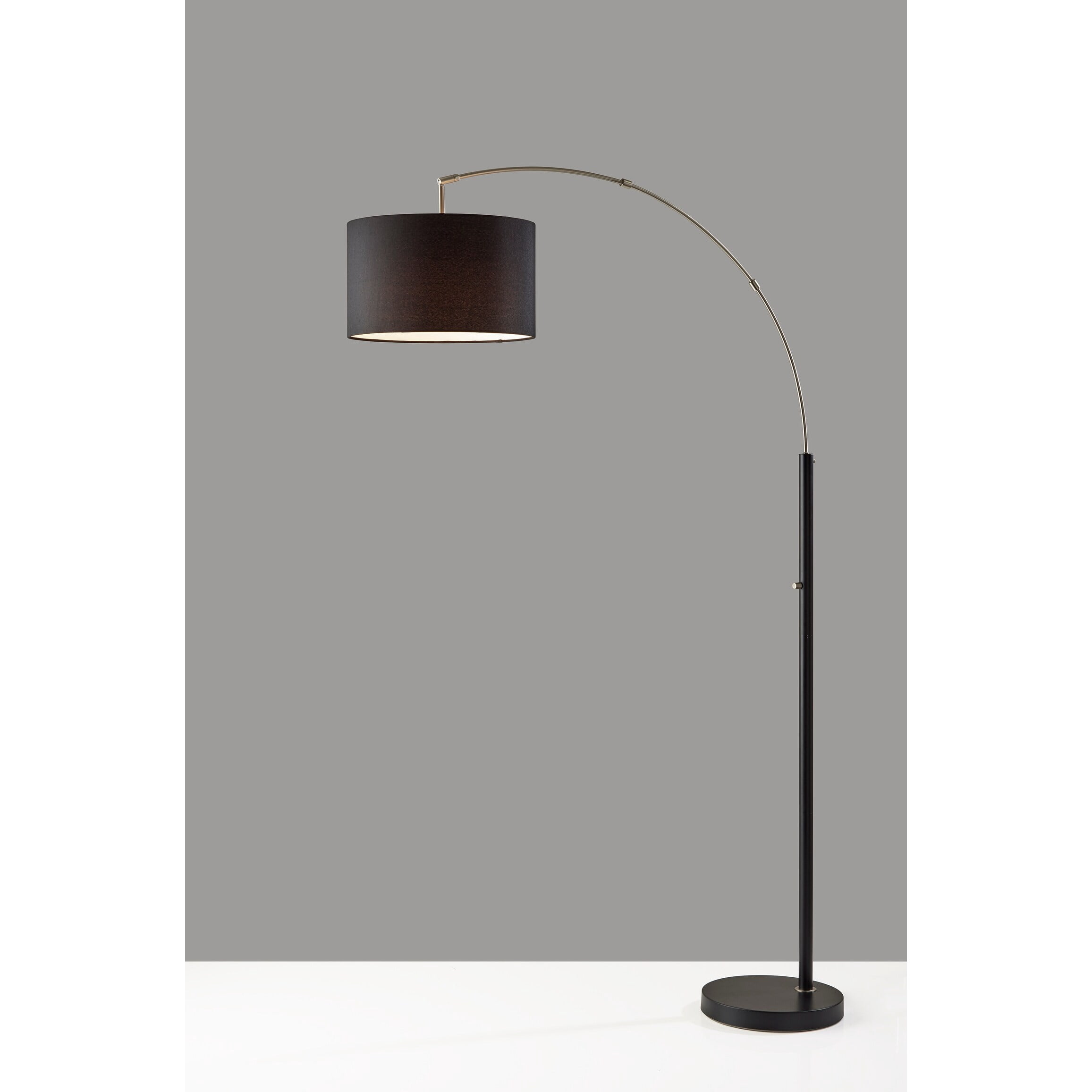 Adesso Preston Arc Lamp, Dark Bronze, Light Brown Textured Fabric Shade