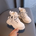 thumbnail image 5 of Staki Toddler Girl Boots Girls Solid Color Ankle Boots Fall Winter Fashion Side Zipper Lace Up Combat Shoes Trendy Booties(Beige,10 Toddler), 5 of 7