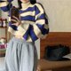 thumbnail image 2 of Suéter de mujer sexy recortado cuello alto rayas pulóveres ropa de calle coreano suelto manga larga suéter de punto elegante señora Tops, 2 of 5