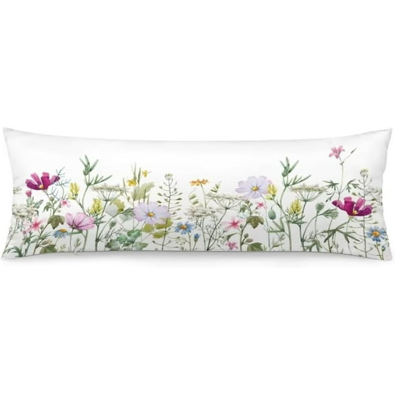 Floral Body Pillow Cover 20"x54" Pillow Case Wild Flower Plant Vintage Florals Herbs and Botanical Rectangle Long Pillow Cases Protector with Hidden Zipper Decorative Bedding Pillowcase for Bed,Couch