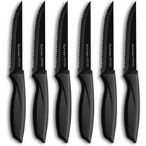 Ruffulon Steak Knives Set of 6,Black Steak Knife,Stainless Steel Ergonomic Handle,Sharp Dinner Knife,Rust Resistant,Dishwasher Safe