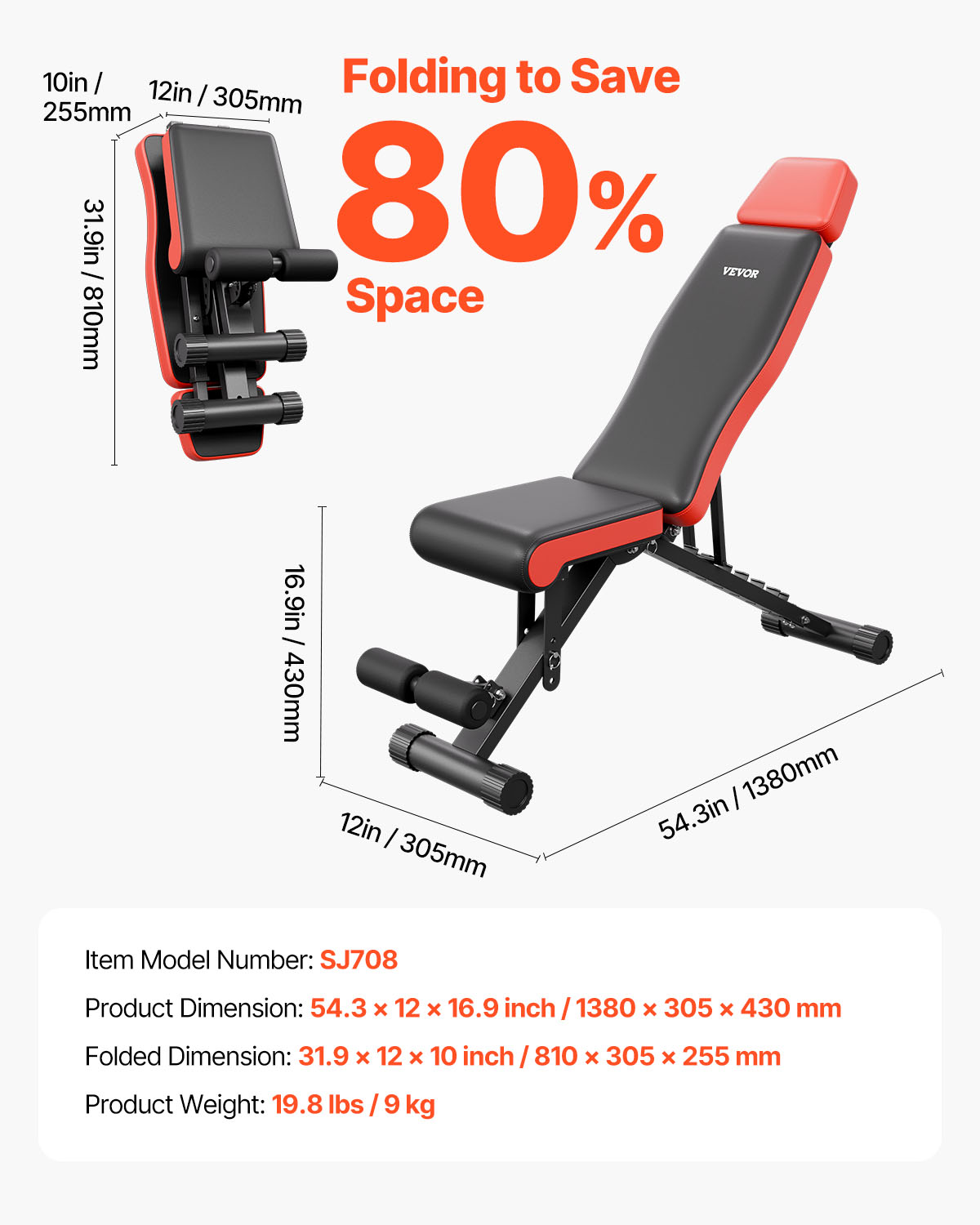 VEVOR Weight Bench, 660lbs Adjustable Weight Bench Press for Full Body Workout, Exercise Sit up Bench for Home Gym Strength Training, Flat Bench with Extended Head/Neck Protection & Quick Folding