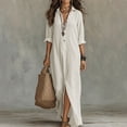 thumbnail image 2 of Shrysg Women's Casual Button Down Flowy V Neck Shirt Maxi Dress with Long Sleeve White, 2 of 9