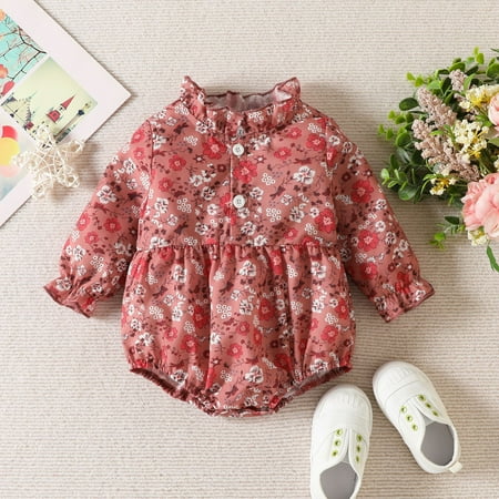 

NIUREDLTD Baby Girls Boys Floral Autumn Long Sleeve Romper Ruffle Bodysuit Romper Clothes