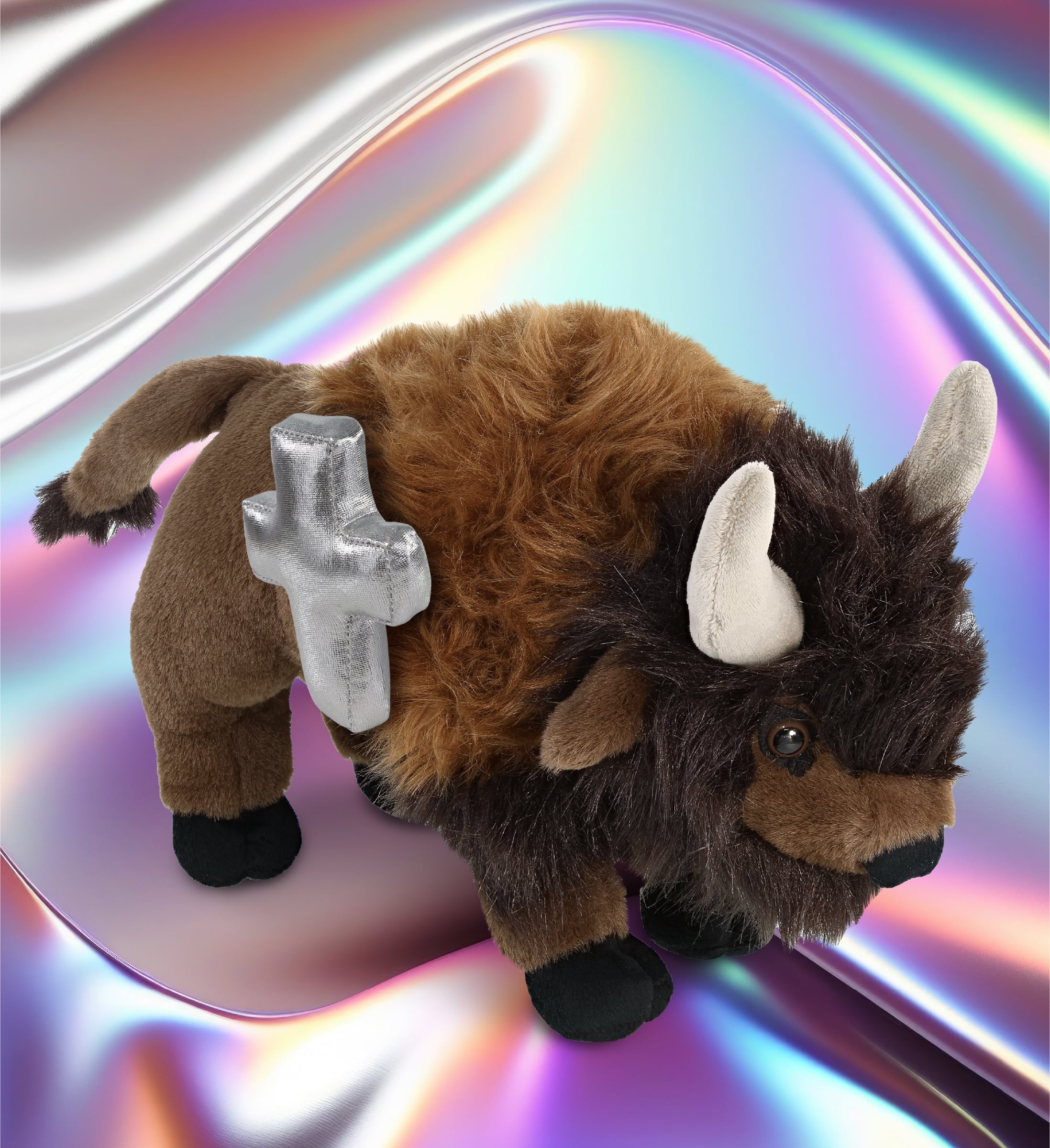 DolliBu Super Soft Buffalo Stuffed Animal with Silver Cross Plush - Religious Baptism Gifts for Boys and Girls, Dedication Christening Gifts Plush Prayer Toy Healing Stuffed Animal - 13 Inches