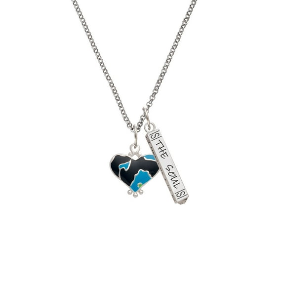 Delight Jewelry Silvertone Hot Blue Large Cheetah Print Heart Silvertone Hope Anchors the Soul Bar Charm Necklace, 23"