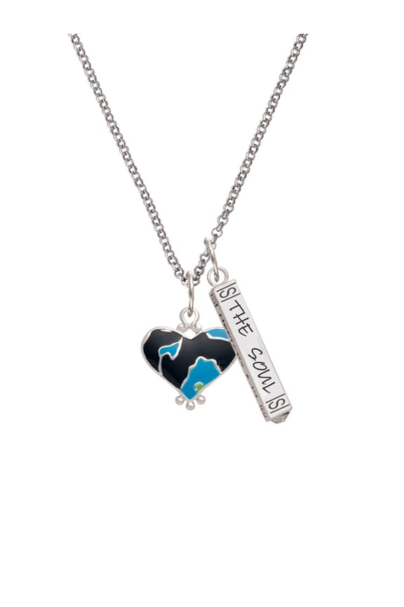 Silvertone Hot Blue Large Cheetah Print Heart Silvertone Hope Anchors the Soul Bar Charm Necklace, 23"