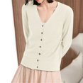 thumbnail image 2 of Cardigan Sweaters For Women Solid Color Long Sleeve V Neck Straight Tube Knitted Cardigan Knitting Cotton Blended Cardigan Outerwear Jackets 1Pc White M Sweaters For Women, 2 of 4
