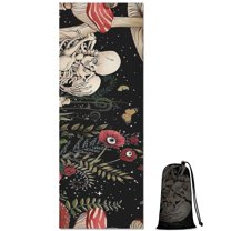Red Mushroom Skull Black Pattern Hot Yoga Mat Towel Non Slip for Hot Yoga - Quick-Drying Yoga Mat Cover with 4 Corner Pockets with Travel Bag - Hot Yoga Towel Non Slip 70"x26"