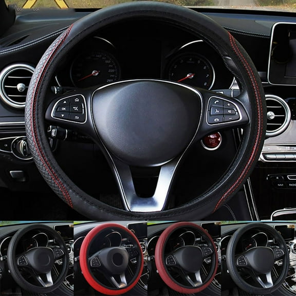 SPRING PARK Stylish Car Vehicle Faux Leather Anti-Slip Steering Wheel Wrap Cover Protector