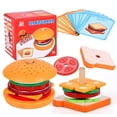 thumbnail image 3 of Wooden Simulation Hamburger Sandwich Toys Montessori Educational Learning Color Shape Matching Board Game Toys For 3-6 Year Olds, 3 of 6