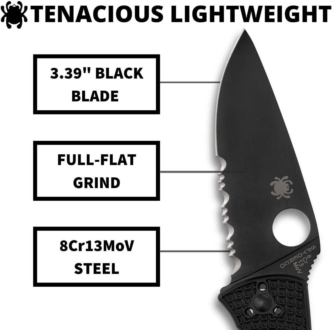 Spyderco Knives Spyderco Tenacious Lightweight Folding Knife FRN 3.39in PS Black Oxide Blade SPC122PSBBK