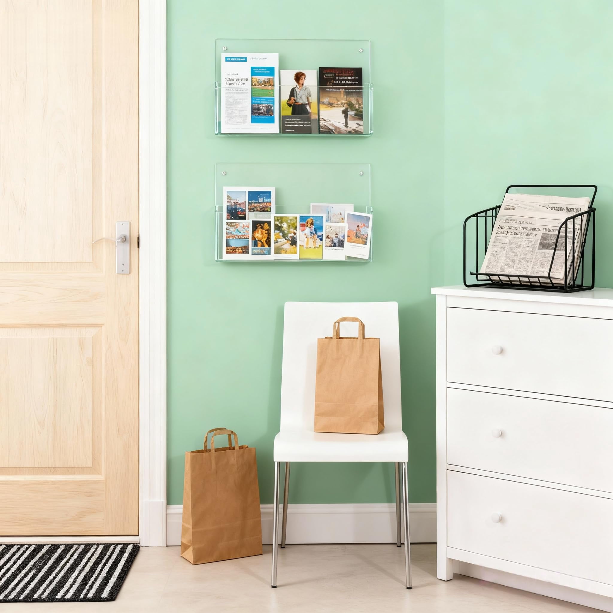 2-Pack Clear Acrylic Wall-Mount File Holders with Self-Adhesive Backing, Legal-Size Hanging Document Organizers for Brochures, Magazines, Literature, and Office Folders