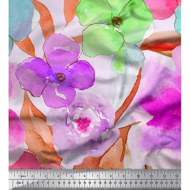 Soimoi Modal Satin Tissu Imprimé Aquarelle Fleur par la Cour 42 Pouces de Large