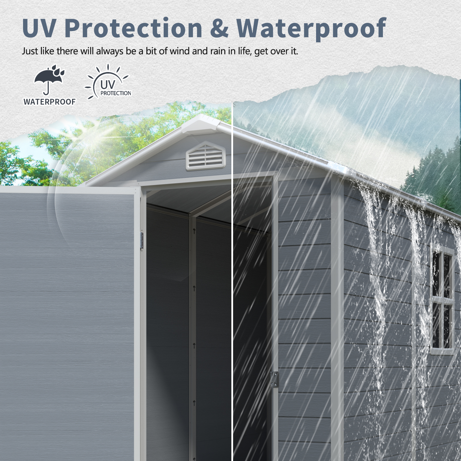 Alvantor 6 x 4 Ft Resin Storage Shed with Floor Outdoor Waterproof Garden Shed with Window and Lockable Door for Backyard, Garden, Patio Gray