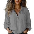 thumbnail image 2 of YEJIMAN Gray Shirt Women Trendy, Women's Cotton Linen Button Down Shirt 2025 Spring Casual Long Sleeve Solid Color Shirts Loose Work Tops with Pockets, 2 of 3