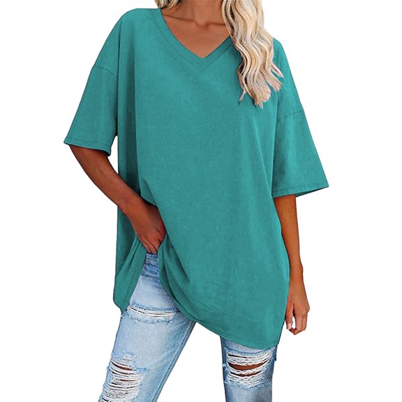 Bainana Loose Fit T Shirts For Women Solid Color Short Sleeve Crew Neck Tops Lightweight Soft Ladies Oversized Summer Casual Wear Mint Green Size L