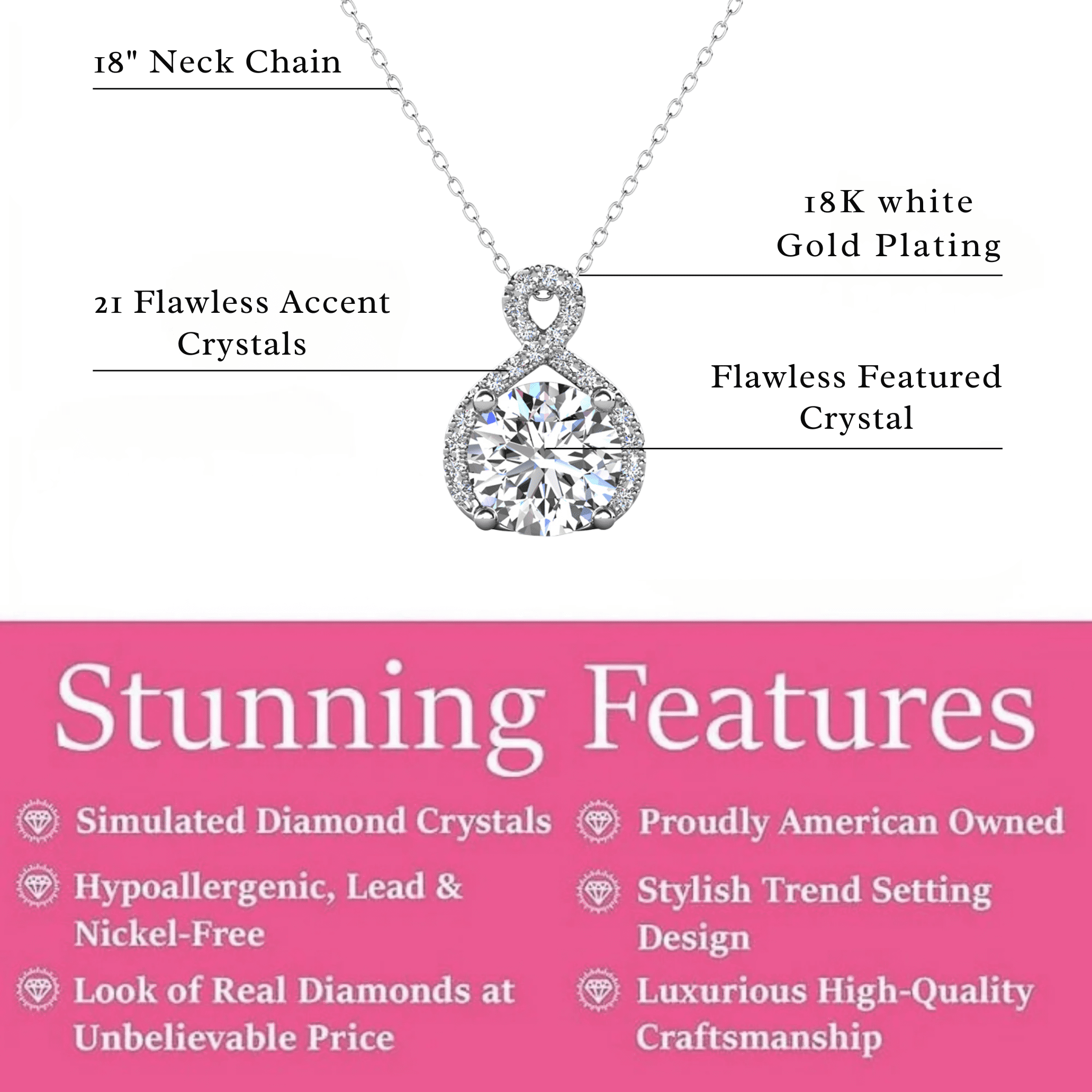 Cate & Chloe Alessandra 18k White Gold Plated Necklace with Simulated Diamond Crystals for Women