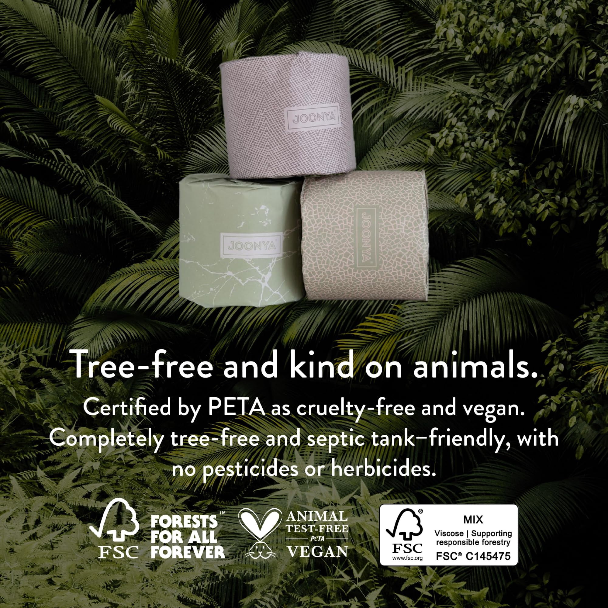Joonya Bamboo Toilet Paper | 48 Double Length Rolls (370 Sheets) | Pillowy Soft, Ultra Strong | 100% FSC Certified Bamboo