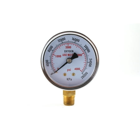 2.5 Inch Dial Gauge - High Pressure Gauge for Oxygen Regulator 0-4000 psi - 2.5 inches