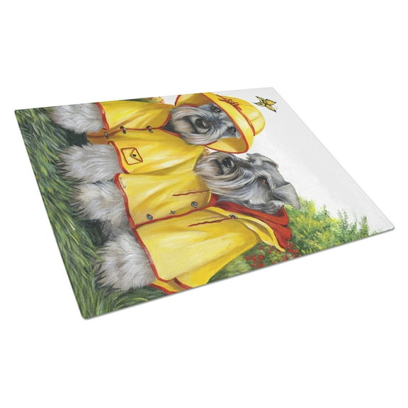 Carolines Treasures PPP3164LCB Schnauzer Rain Gear Glass Cutting Board Large, 12H x 16W, multicolor