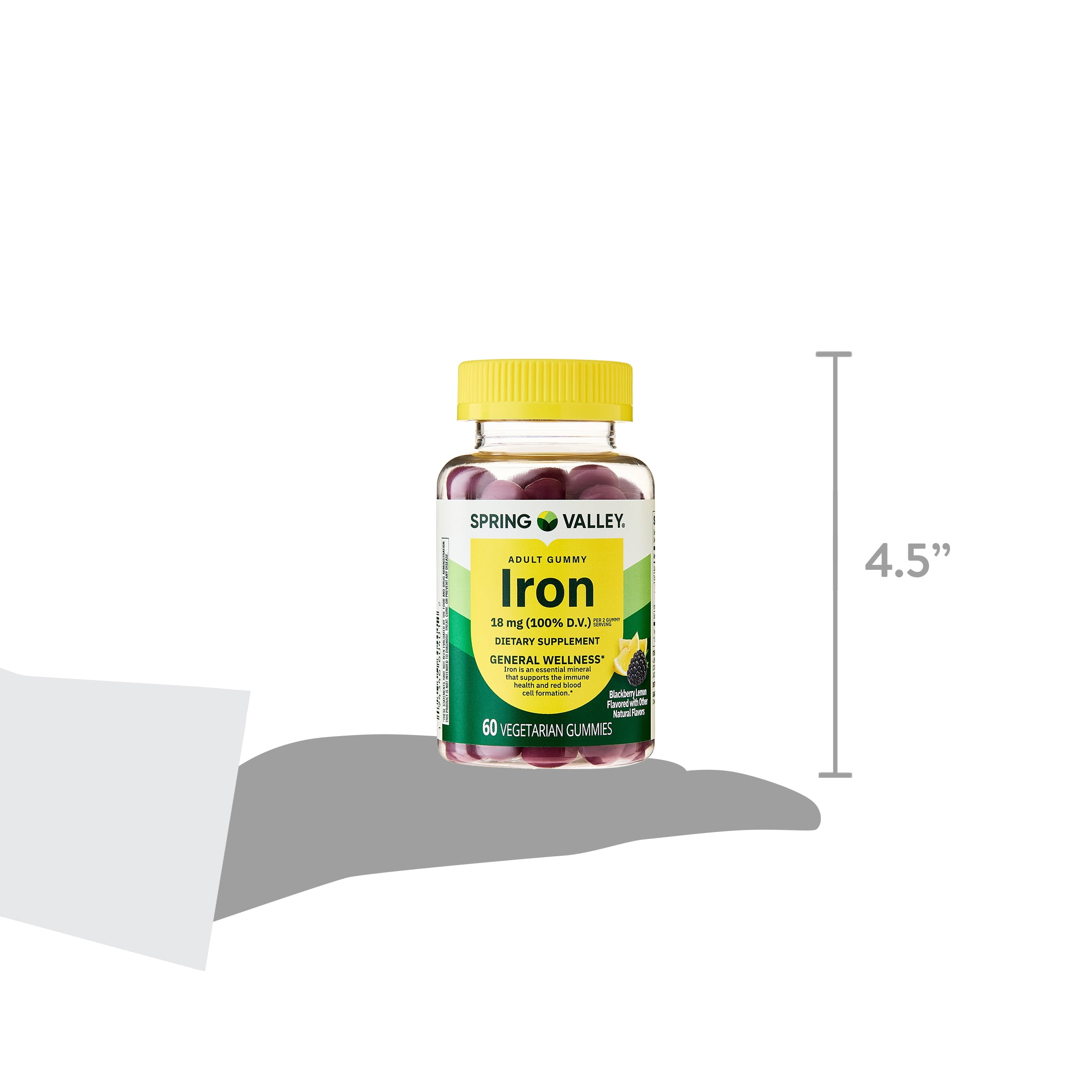 Spring Valley Iron Adult Vegetarian Gummies for General Wellness, Blackberry Lemon, 18 mg, 60 Count
