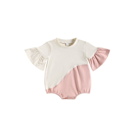 

Newborn Baby Girl Bubble Romper Ruffle Short Sleeve Color Block Oversized Bodysuit Jumpsuit Summer Onesie