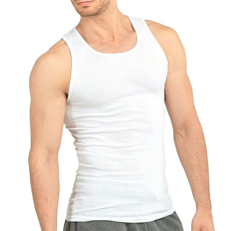 12 Lot Men Slim Muscle Tank Top T-Shirt Ribbed Sleeveless Cotton A-Shirt  White S 