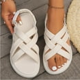 thumbnail image 5 of Xfvqtps Flats Sandals for Women Slingback Hook and Loop Strap Crisscross Straps Thick Soft Sole Open Toe Non Slip Beach Summer Leather Sandals White, 5 of 9