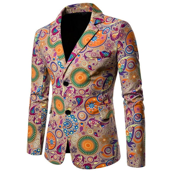 jovati Long Coat for Men Mens fashion leisure cotton hemp print slim long sleeve suit coat