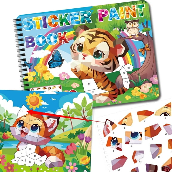 Sticker Paint Books for Kids Ages 4-8,Animals Designs Paint by Stickers,Party Birthday Stickers for Kids Boys Girl