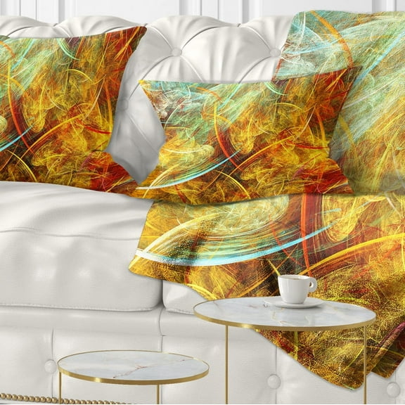 Designart Yellow Swirling Clouds - Abstract Throw Pillow - 12x20