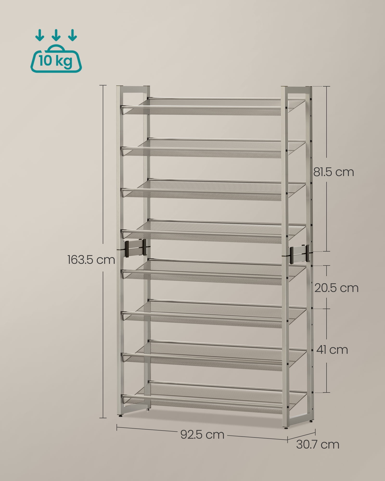 Set of 2 Metal Shoe Racks. 8 - Tier Shoe Organizers with 4 - Tier Stackable Shelves, Adjustable Flat or Angled. Holds 32 - 40 Pairs