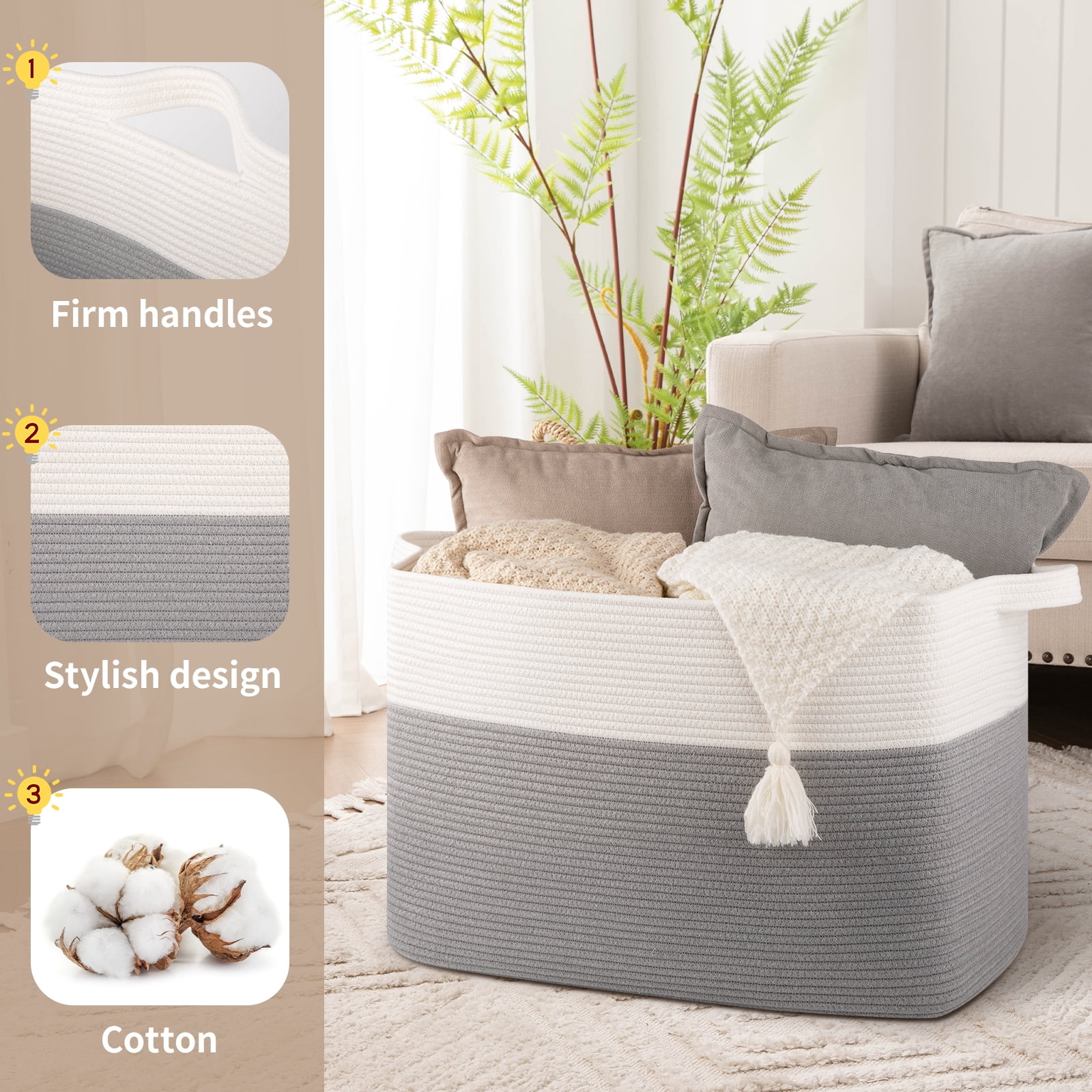 LITERRA Large Blanket Basket Rope Storage Baskets for Organizing, Bedroom Livingroom Washingroom 28 Gallon