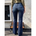thumbnail image 2 of Women's Mid Rise Flare Jeans Distressed Ripped Stretch Dark Wash Bootcut for Casual Dark Blue, 2 of 7