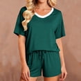 thumbnail image 3 of gbyLJF Women's V-neck Sleepwear Loose Fit Short Sleeve Shorts Pajama Set Two Piece Homewear Outfits for Summer, 3 of 6