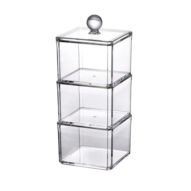 Contenedores de baño para diadema, herramientas para el cabello, Scrunchie, organización de bastoncillos de algodón, 3 soportes acrílicos apilables transparentes con tapas para organizar