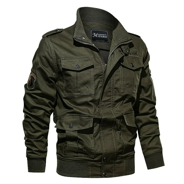 Men's Autumn And Winter Casual Solid Color Tooling Wind Jacket Zipper Coat